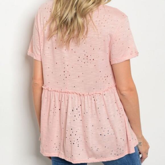 Babydoll Distressed Top Short Sleeve Pink [LAST 2] - Picture 2 of 7